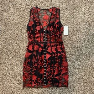 Tobi black and red mesh floral dress